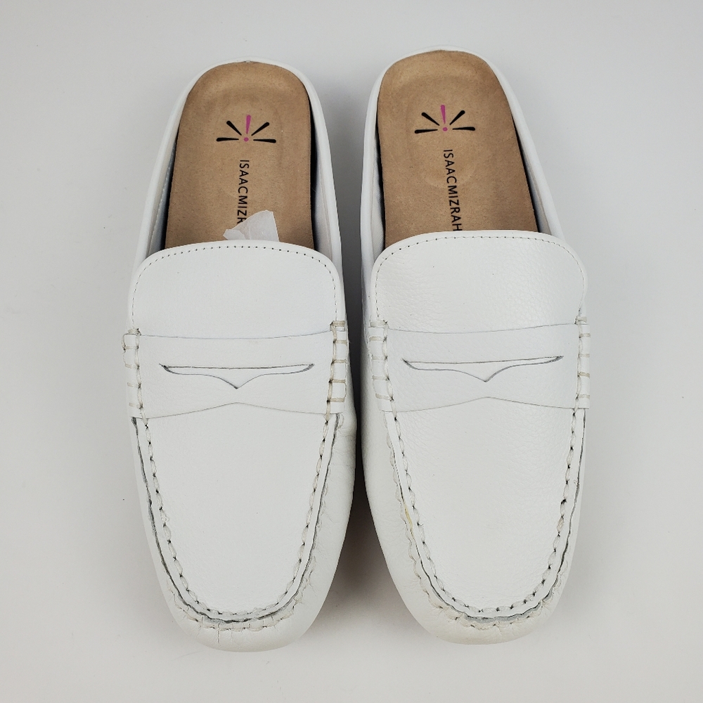 Isaac Mizrahi Live! White Leather Mule Moccasins 9 Wide